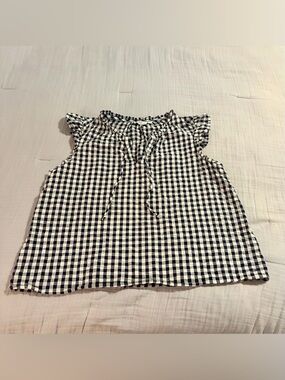Vineyard Vines Women’s Navy & White Gingham Ruffle Cap Sleeve Top Sz XL